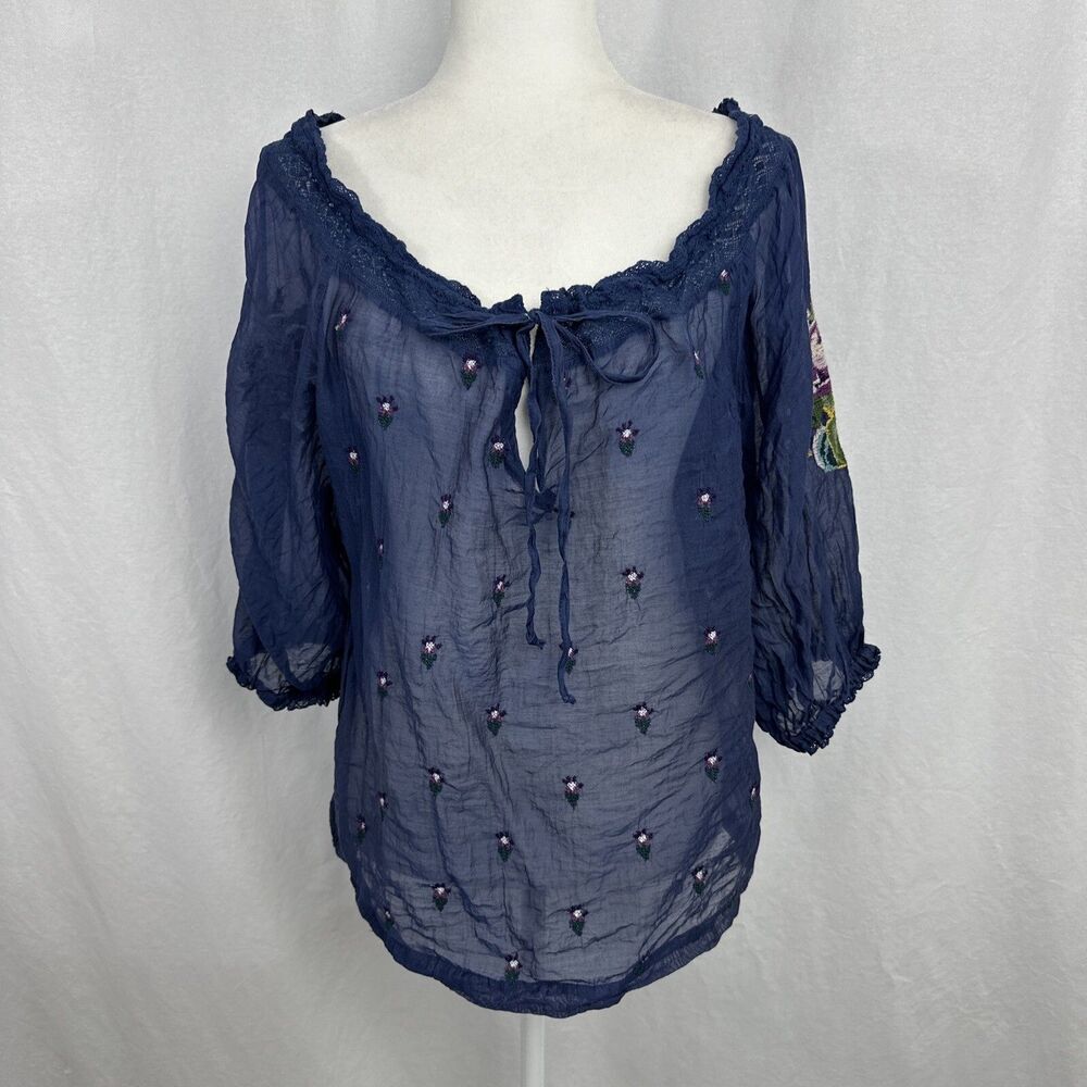 Gorgeous Sundance Navy Blue Embroidered Blouse S